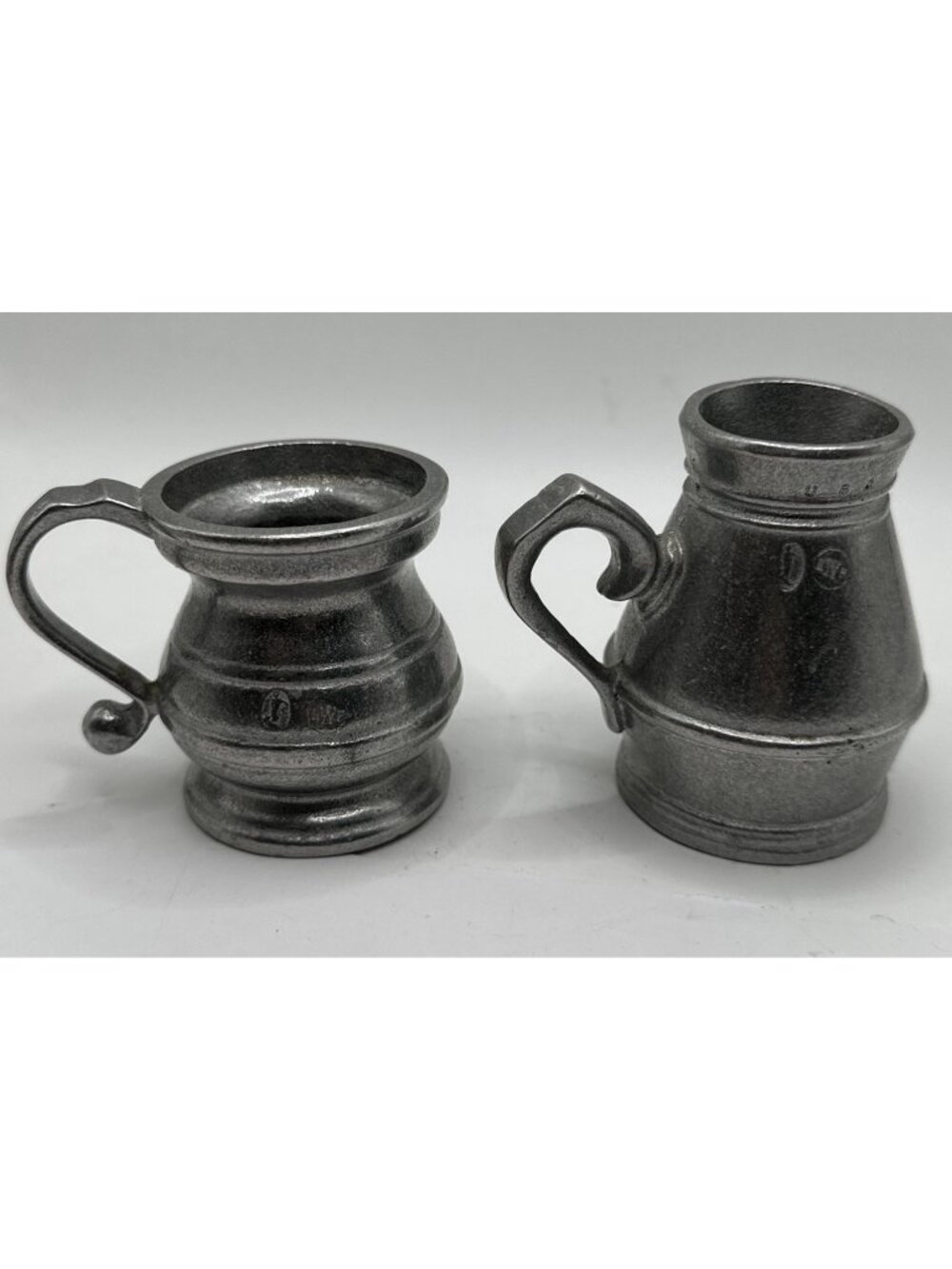 Pair Of vintage RWP Wilton Pewter  3” & 2.5” Made In USA Baluster Creamers  Form